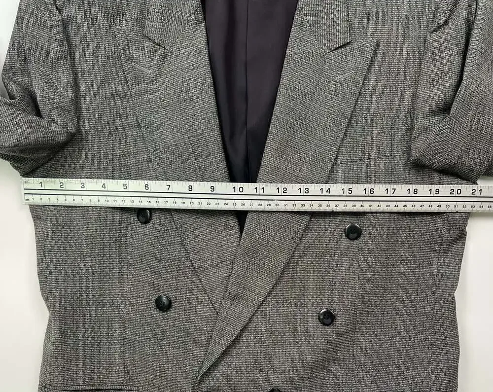 Oscar de la Renta Vintage Double-Breasted Gray Textured Blazer Size 42R see meas